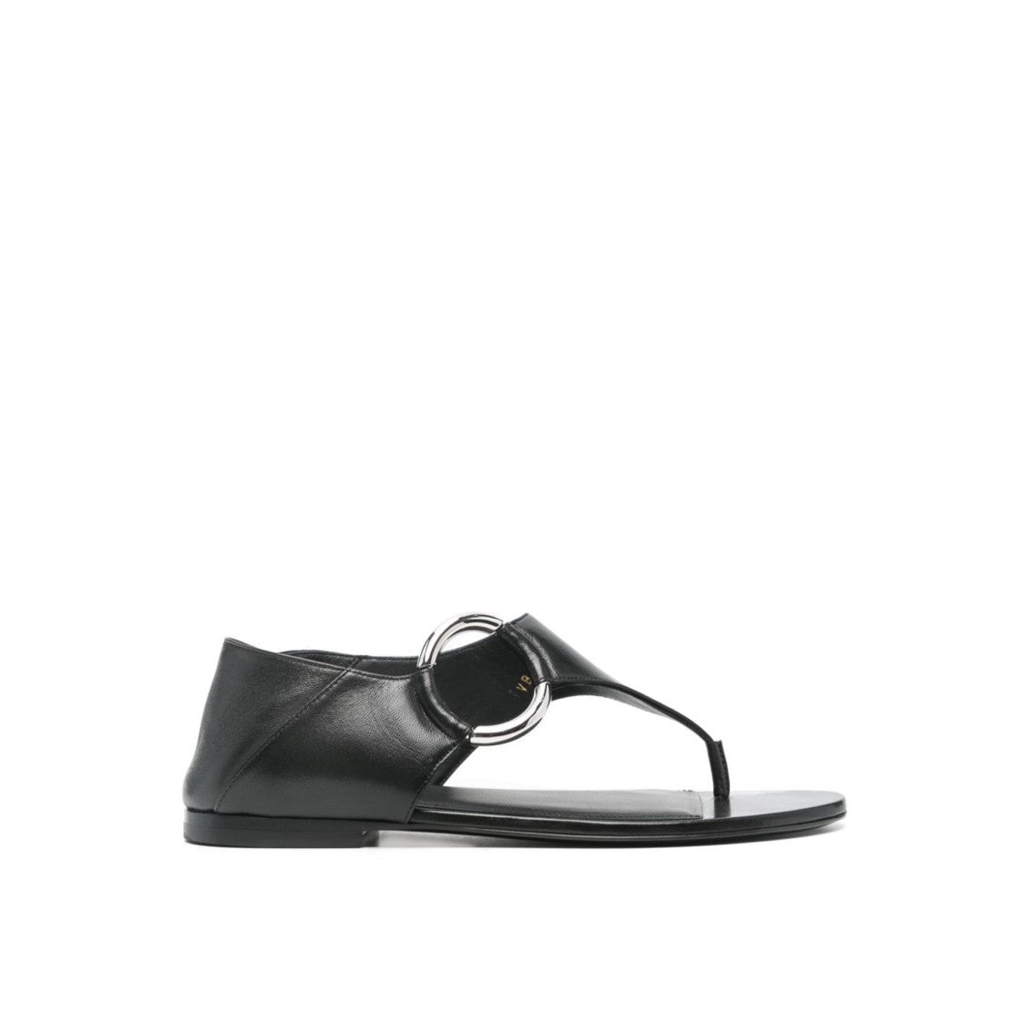 Saint Laurent Ring Leather Flat Sandals With Silver-Tone Hardware