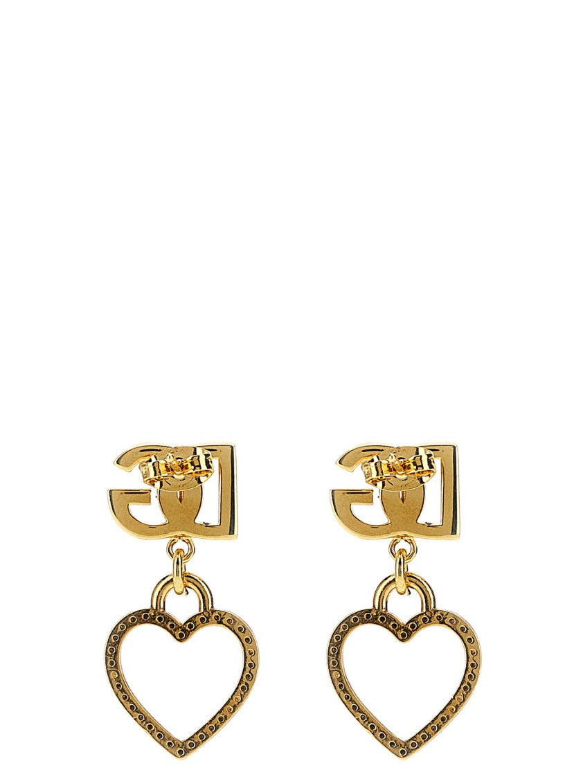 Dolce & Gabbana Gold-Tone Heart Pendant Earrings With Crystal Accents