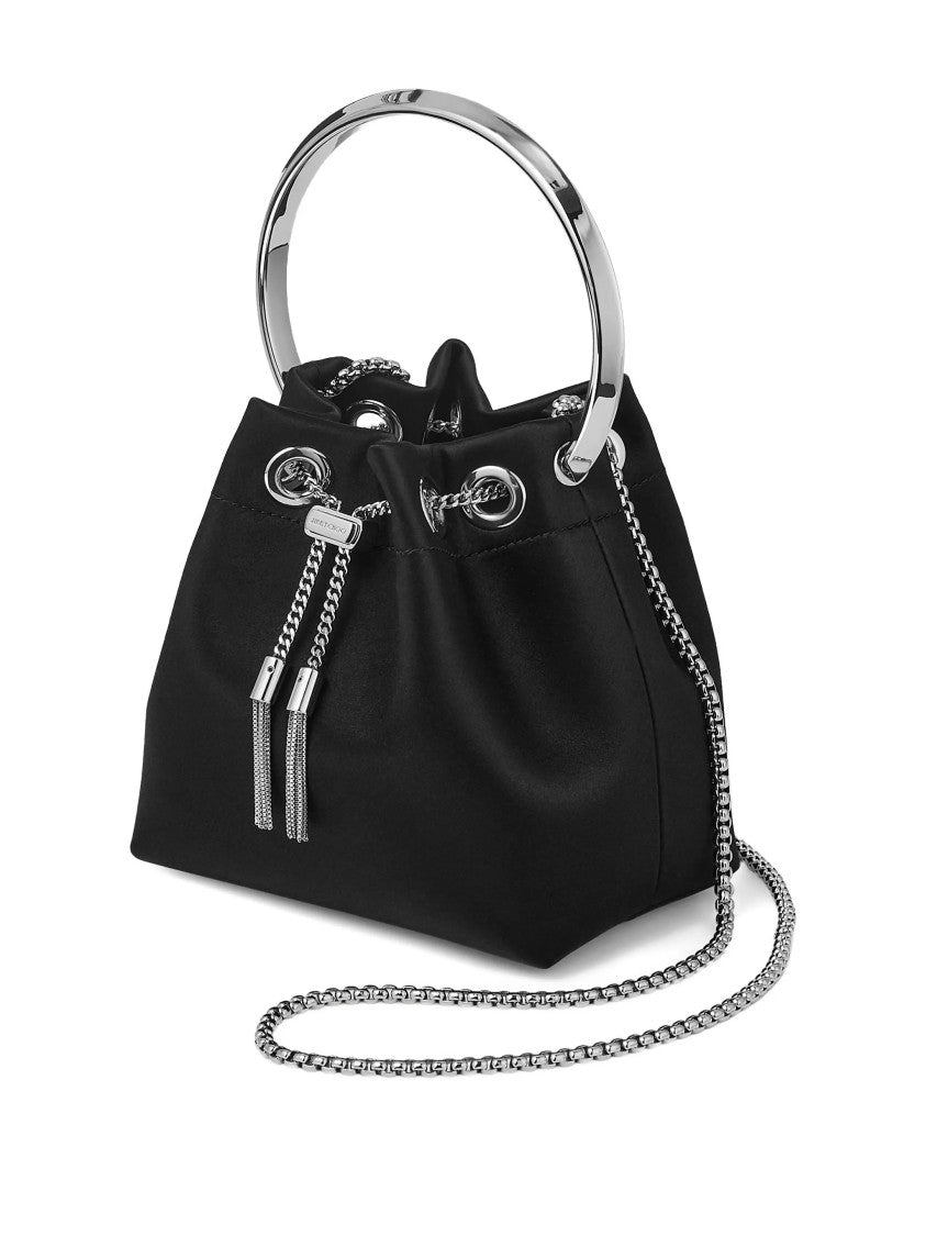 Jimmy Choo Small Satin Bucket Bag With Silver Chain Tassels