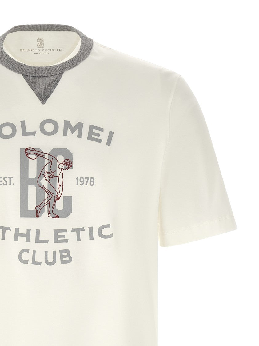 Brunello Cucinelli Graphic Print Cotton Jersey T-Shirt With Contrast Ribbed Neckline