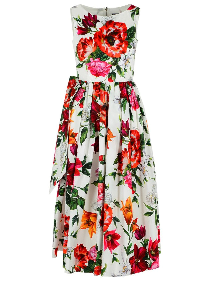 Dolce & Gabbana Sleeveless Dress In Cotton Poplin Flower Print