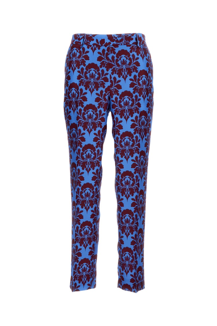 Alberto Biani Light Blue Damask Silk Straight-Leg Pants