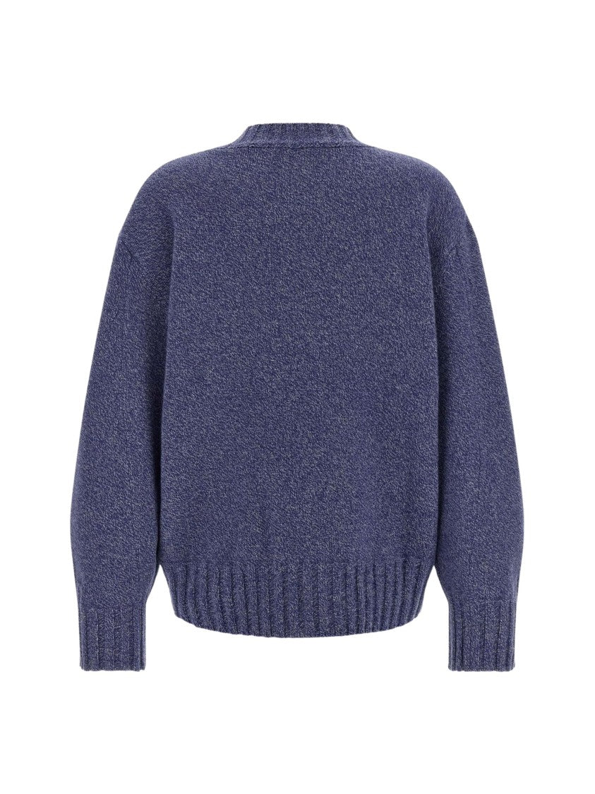 The Attico Deep Blue Embroidered Logo Textured Knit Sweater