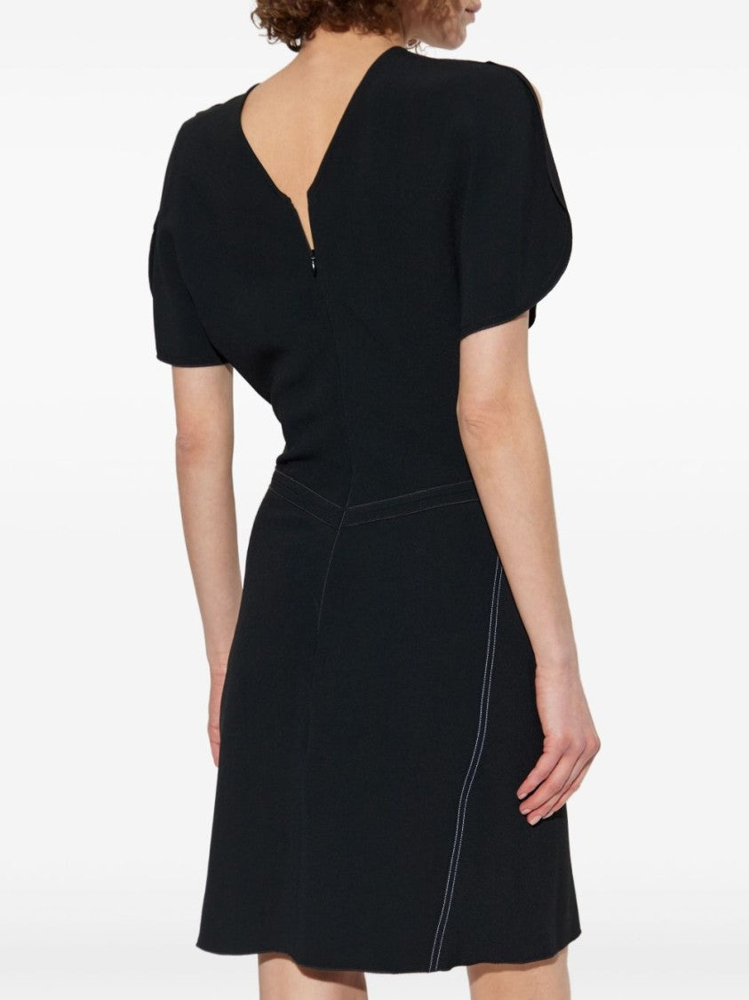 Victoria Beckham Fitted Black Dress With Draped Sleeves