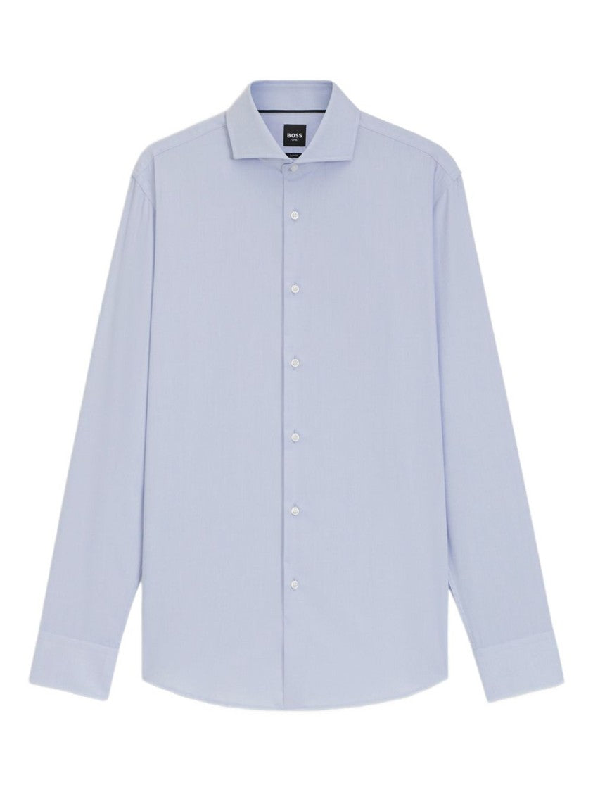 Boss Light Blue Cotton Shirt With Traditional Collar
