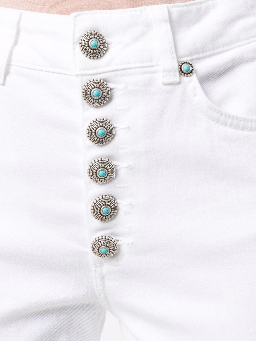 Dondup Bright-White Cotton-Blend Cropped Jeans