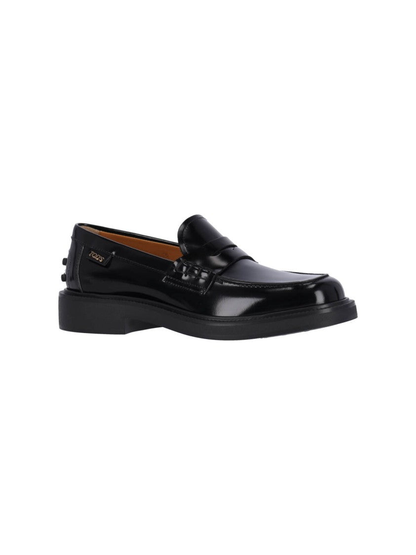 Tod's Black Calfskin Slip-On Loafers With Cut-Out Detail