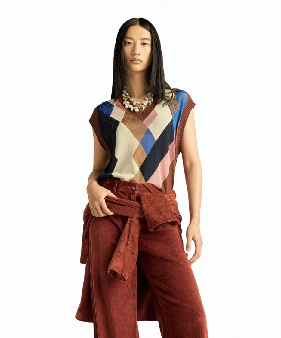 Momonì Argyle Intarsia Knit V-Neck Vest