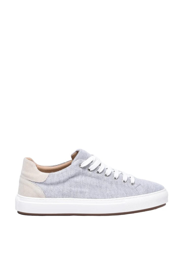 Eleventy Light Grey Fabric-Leather Rubber-Sole Sneakers