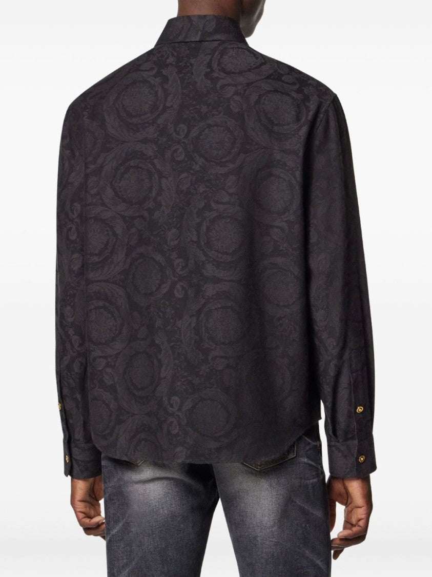 Versace Baroque Jacquard Black Shirt With Gold Accents