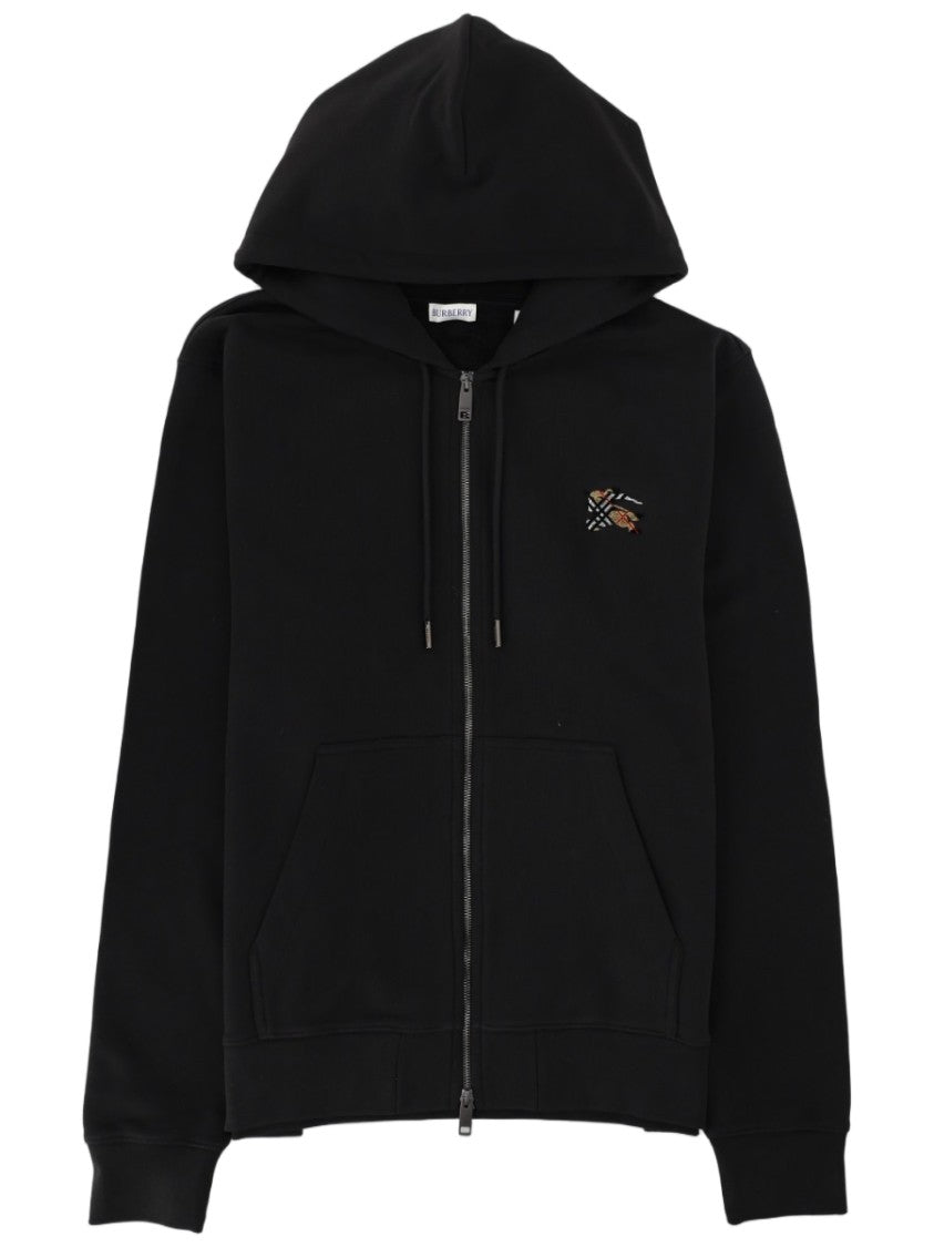 Burberry Black Zip-Up Drawstring Cotton Hoodie