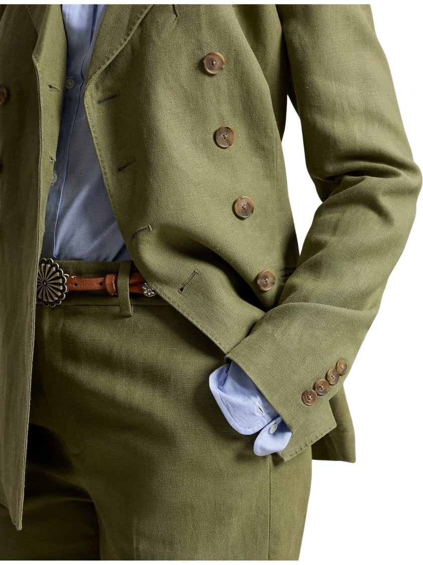 Polo Ralph Lauren Double-Breasted Blazer In Textured Linen And Hemp Blend