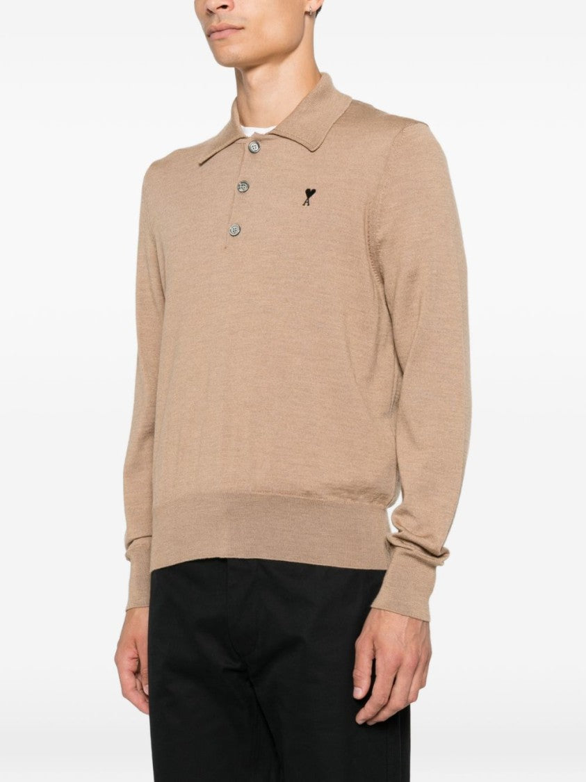 Ami Paris Long-Sleeve Polo Shirt With Classic Collar And Embroidered Logo