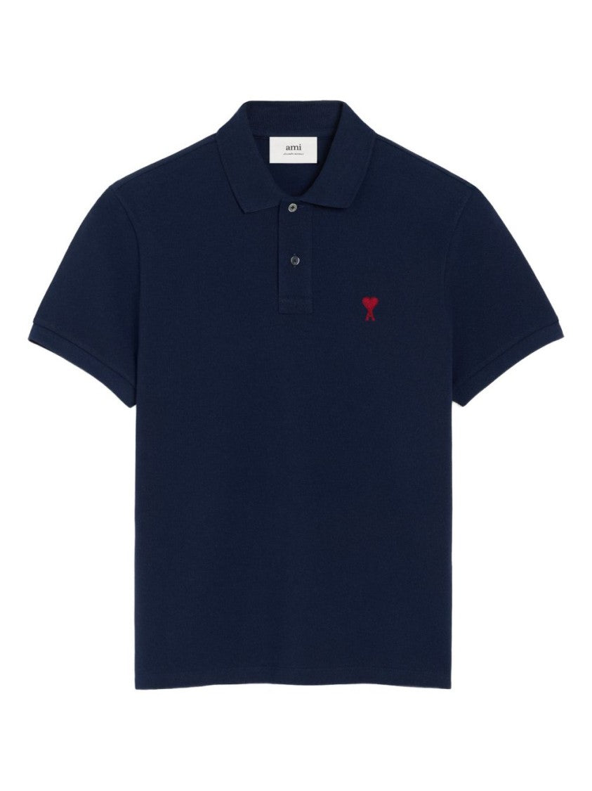 Ami Paris Blue Logo Embroidered Polo Shirt