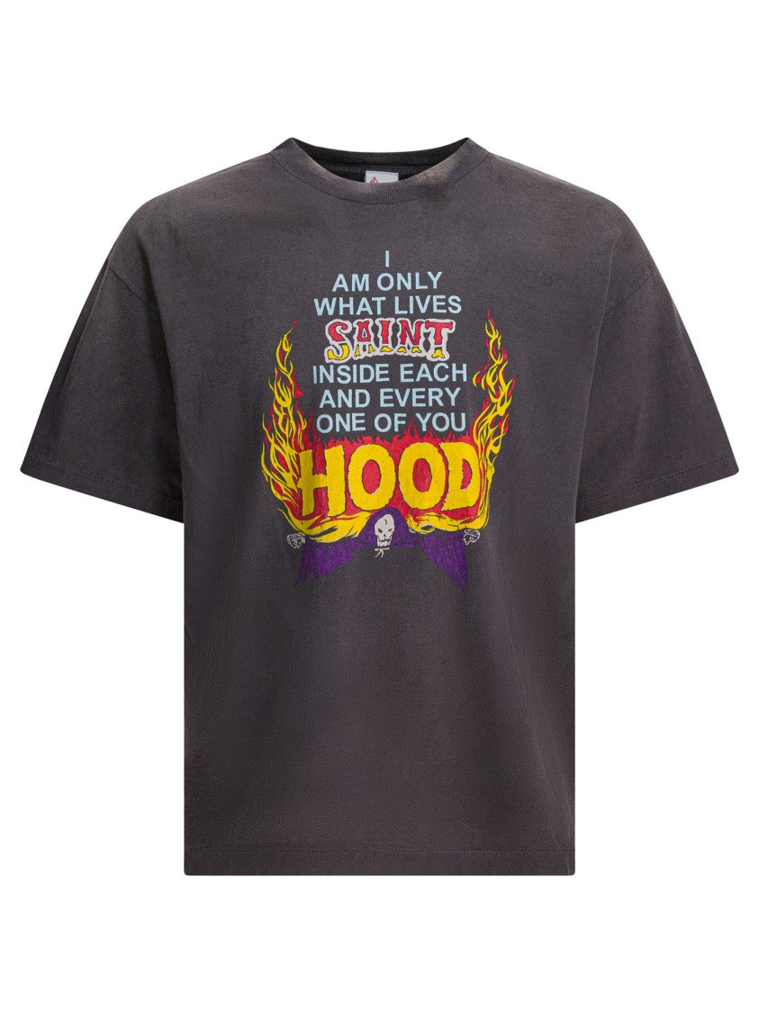 Saint Mxxxxxx Bold Graphic Print T-Shirt In Faded Black Cotton