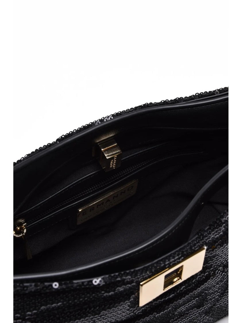 Ermanno Firenze Black Polyester Sequin Shoulder Bag