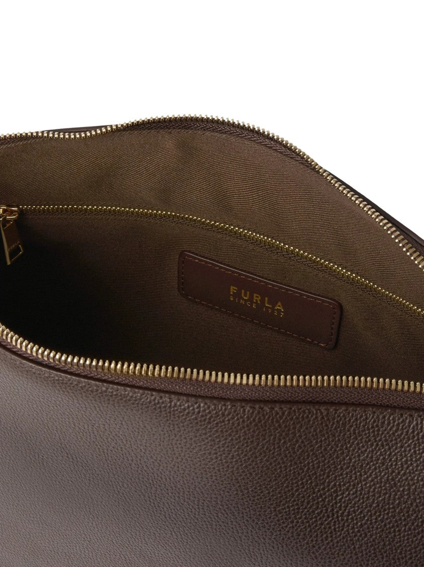 Furla Debby M Dark Brown Grained Calf Leather Shoulder Bag
