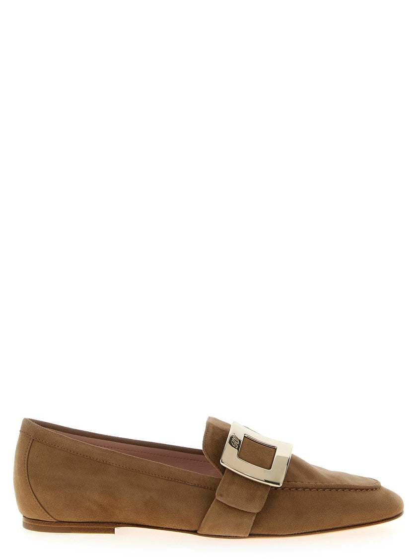 Roger Vivier Brown Suede Loafers With Curved Metal Buckle