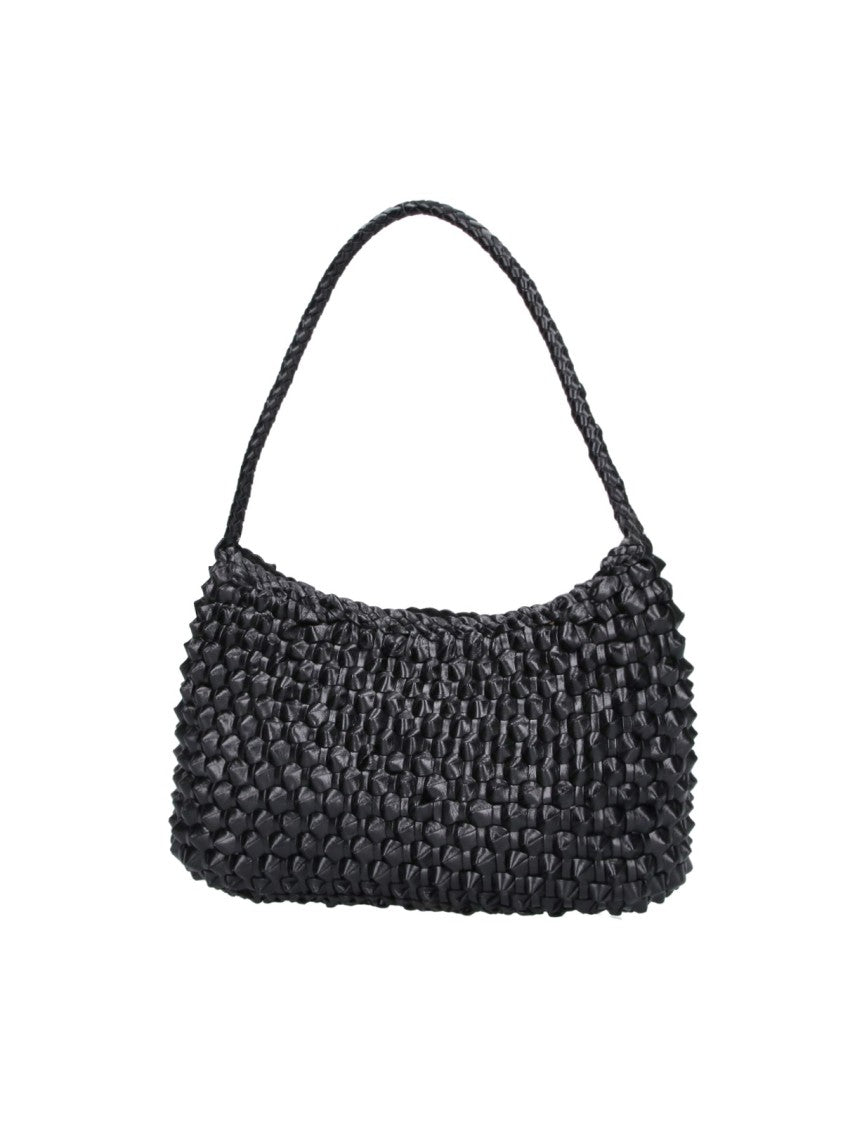 Dragon Diffusion Black Basil Cactus Woven Leather Shoulder Bag