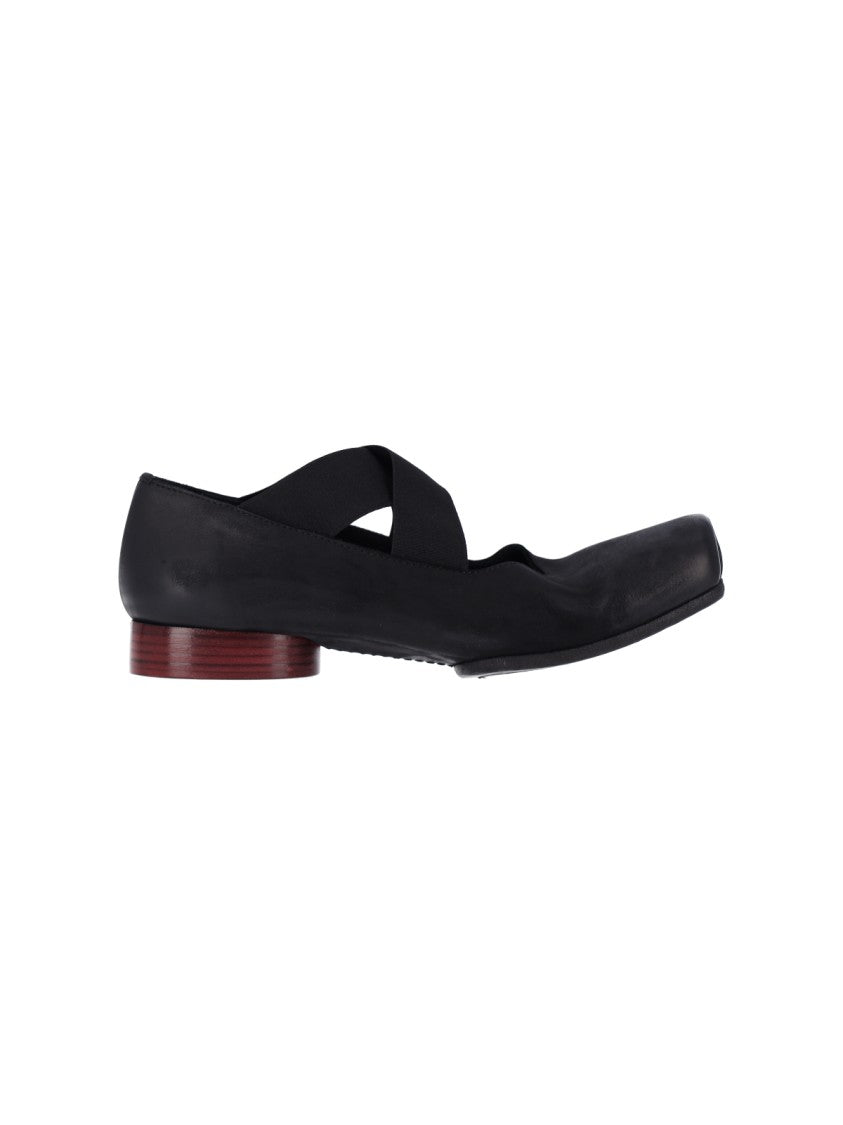 Uma Wang Black Square-Toe Leather Flats