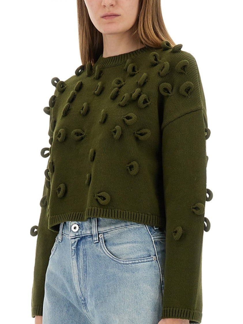 J. W. Anderson Textured Green Cropped Jersey With Loop Embellishments