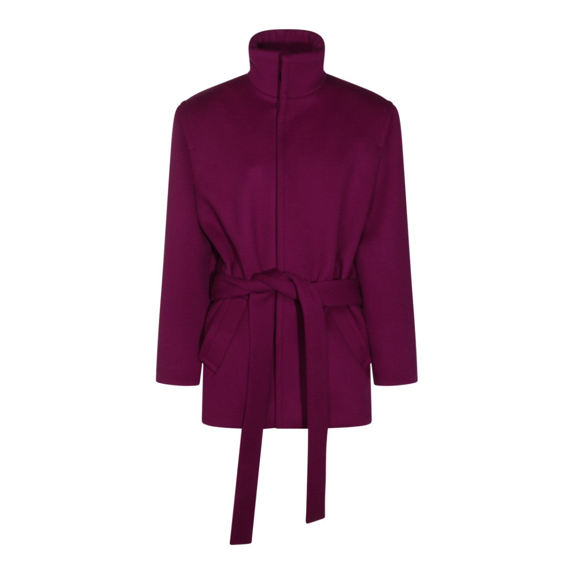 Saint Laurent Violet Wool Short Coat With Structured Design And Waist Belt
