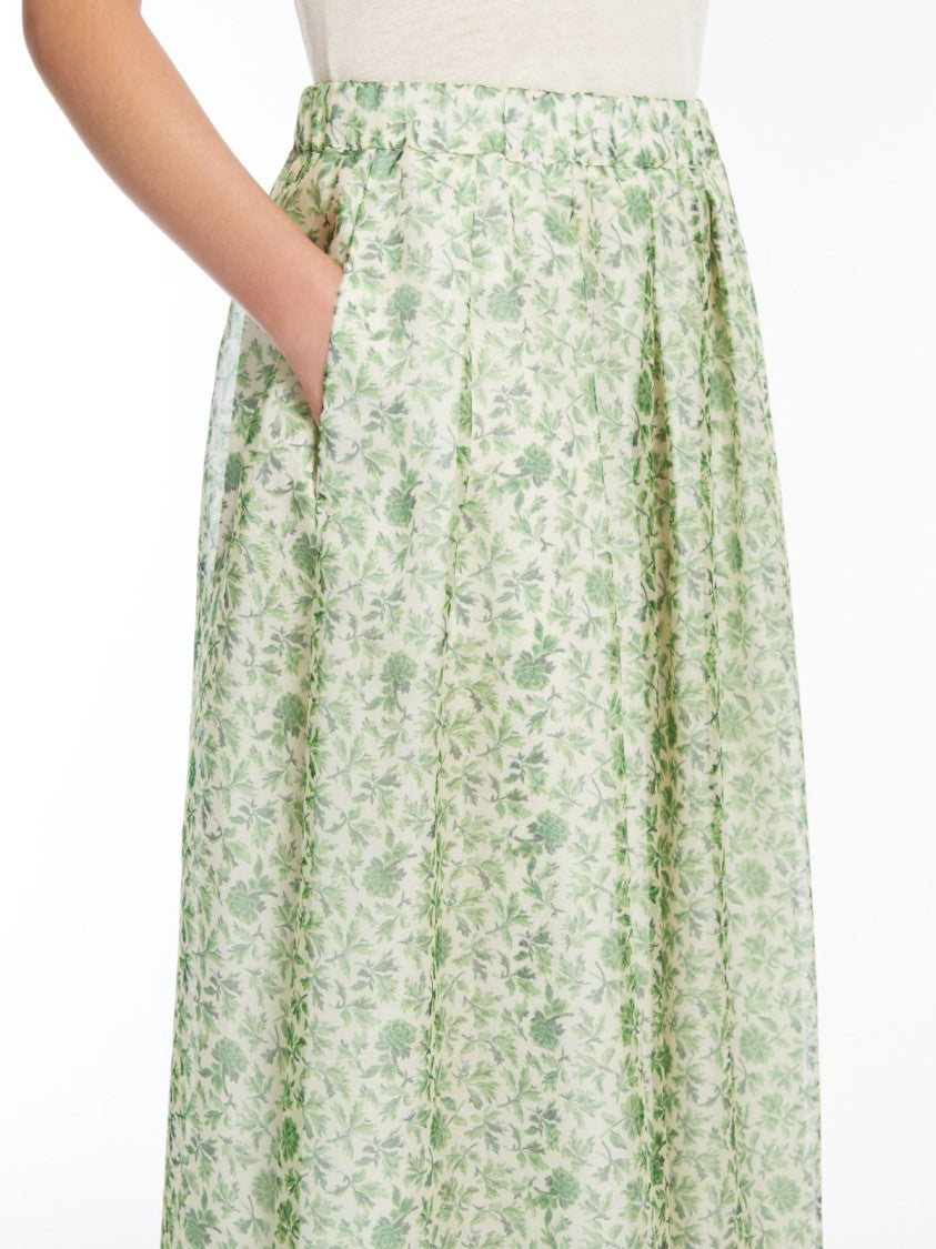 Max Mara Flared Maxi Skirt In Lightweight Printed Silk Organza