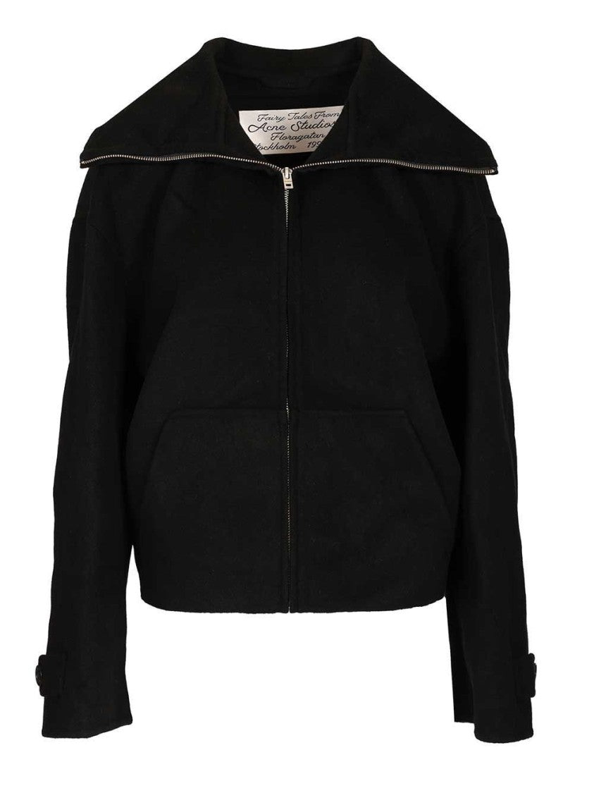 Acne Studios Minimalist Black Jacket With Tailored Fit And Classic Collar
