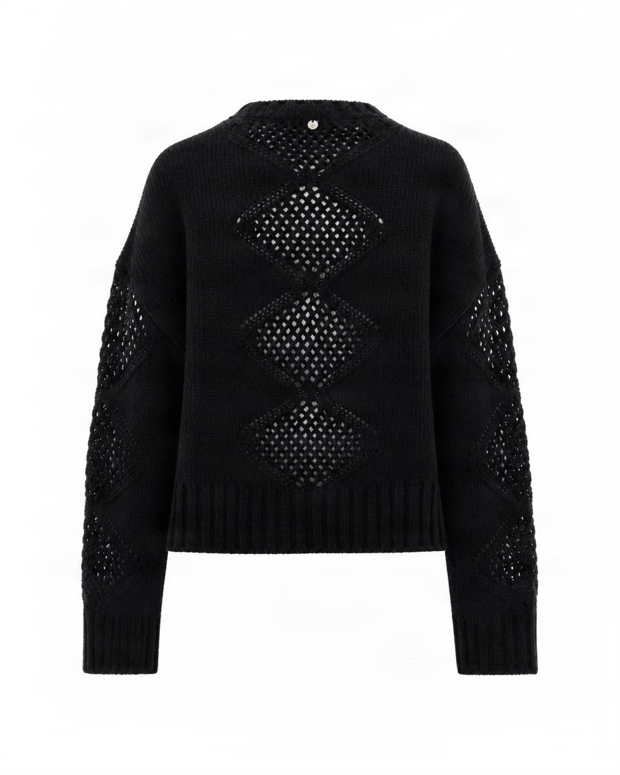 Liu Jo Black Diamond Argyle Knit Wool-Blend Sweater
