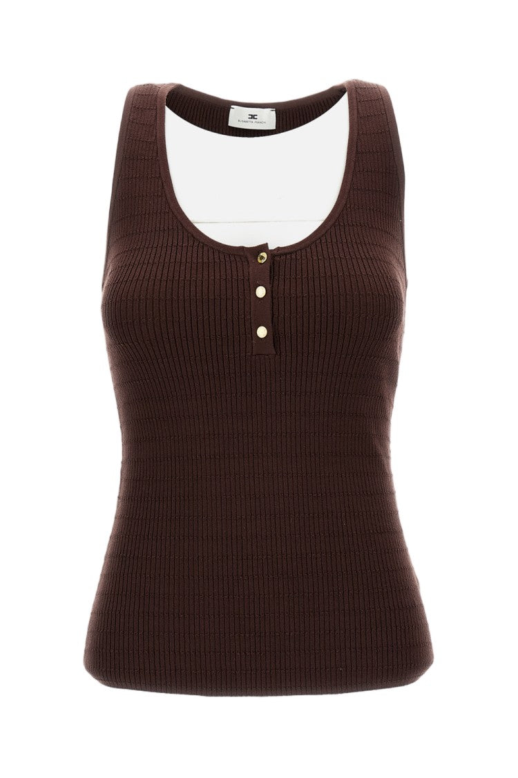 Elisabetta Franchi Ribbed Knit Top With Gold-Tone Button Detail