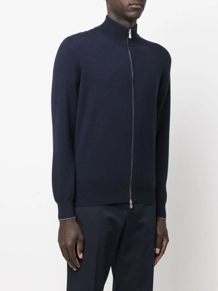 Brunello Cucinelli Deep Navy Cashmere High-Neck Cardigan