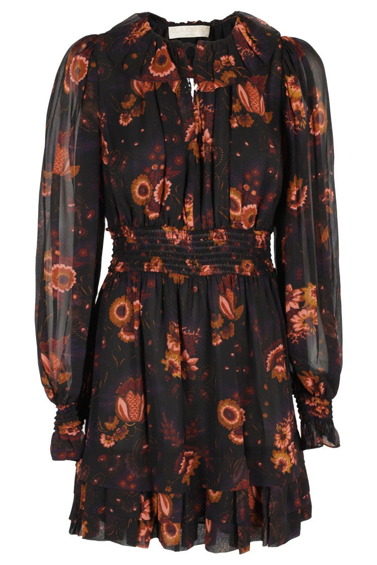 Ulla Johnson Black Short Dress With Floral Pattern