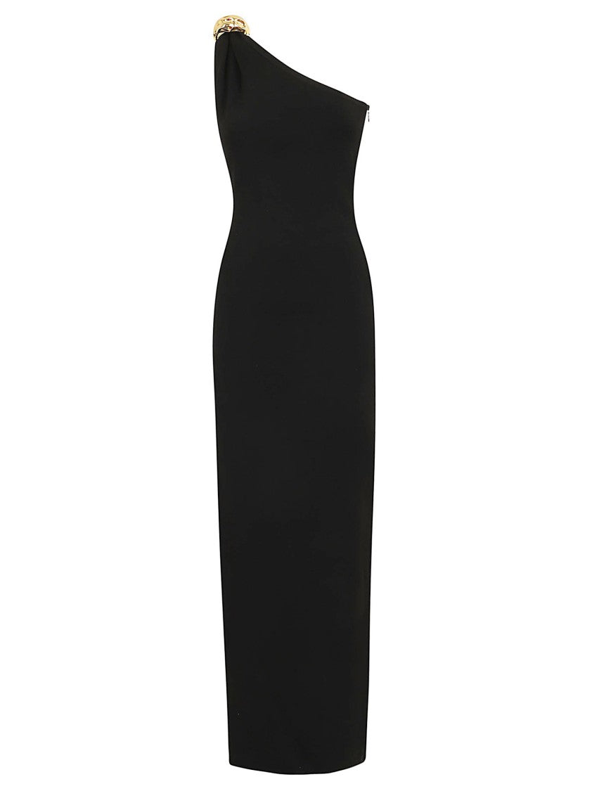 Elisabetta Franchi One-Shoulder Fitted Knit Dress With Golden Tie And Slit
