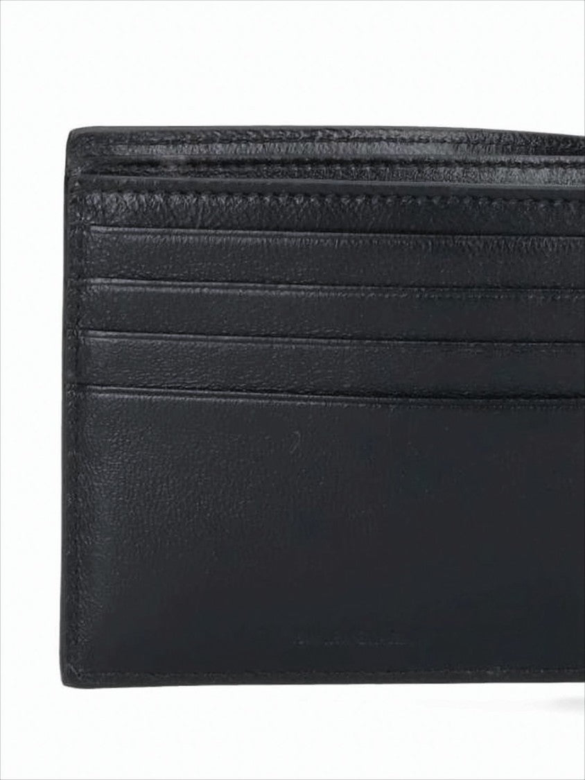 Balenciaga Bifold Wallet In Textured Calf Leather With Distressed Logo Print
