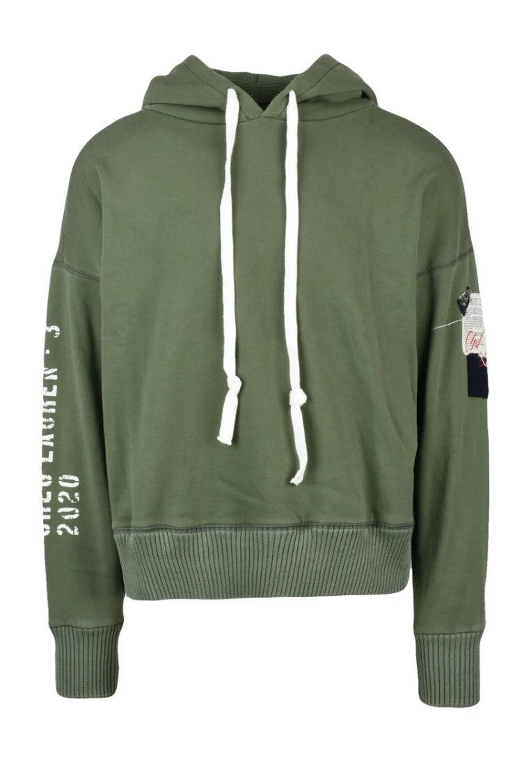 Paul & Shark Cropped Green Hoodie With Contrasting Drawstrings