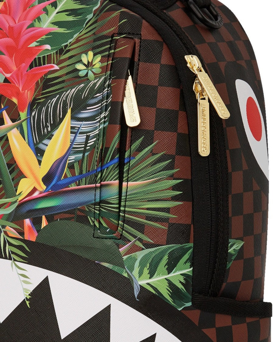 Sprayground Tropical Floral Print Checkered Backpack