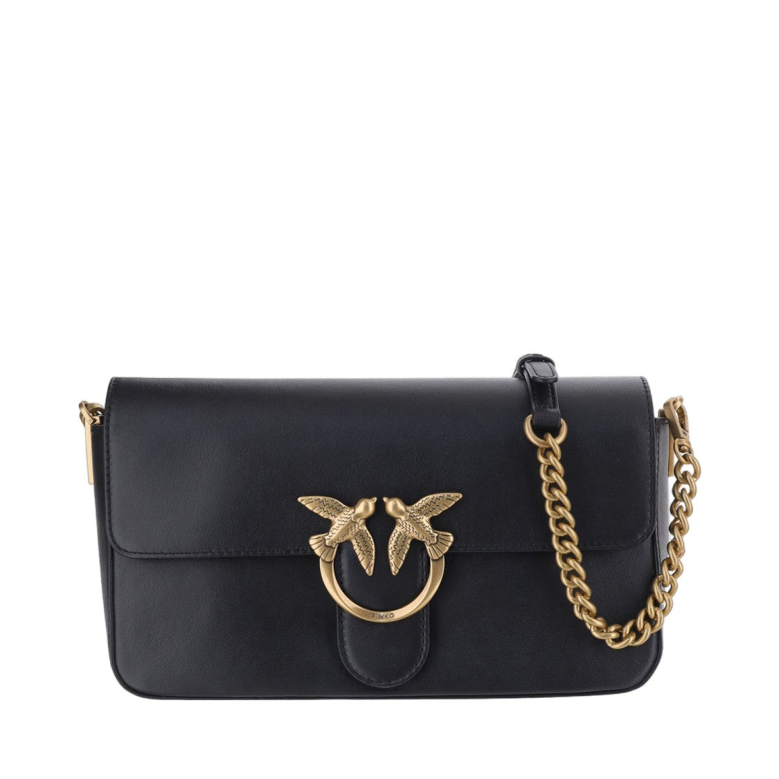 Pinko Black Leather Gold-Tone Logo Cross-Body Bag
