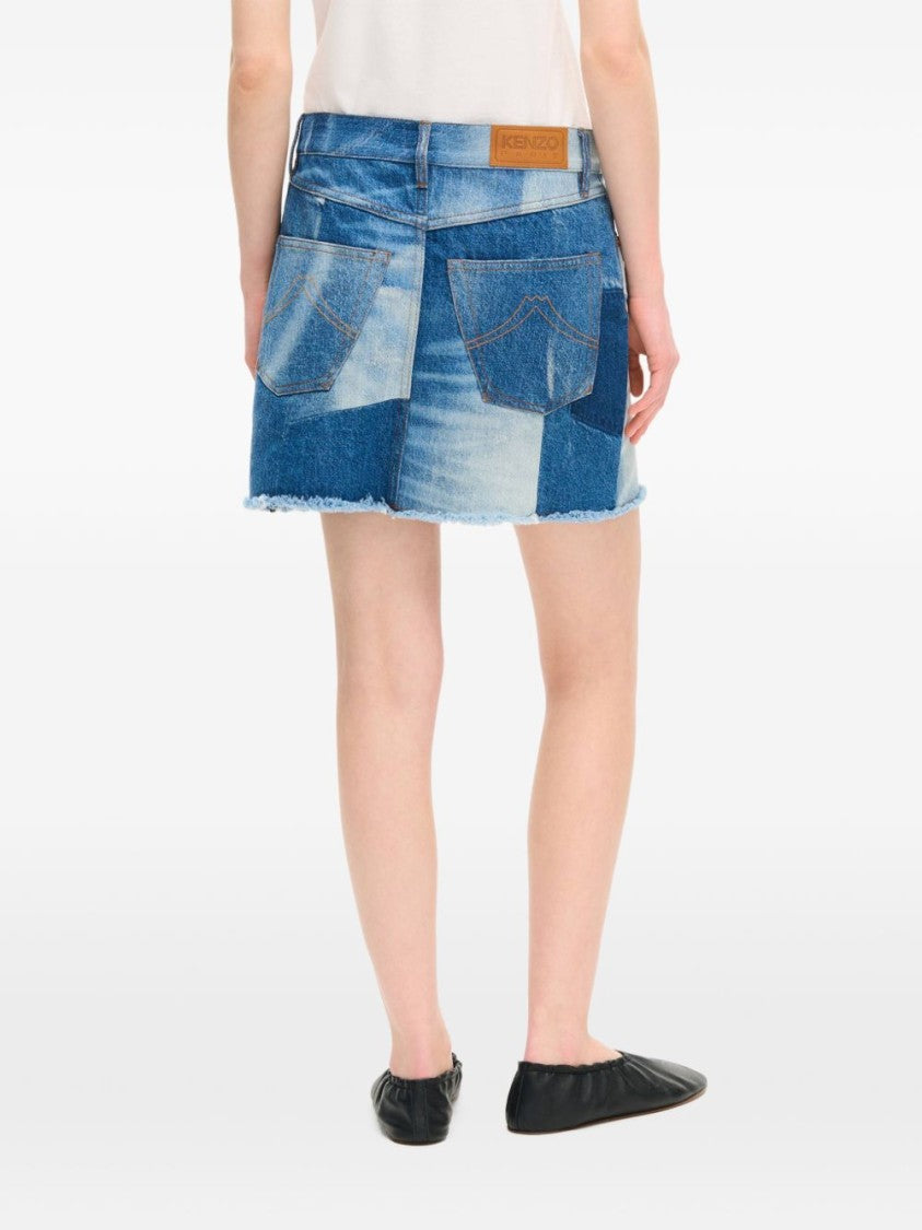 Kenzo Blue Denim Patchwork Mini Skirt