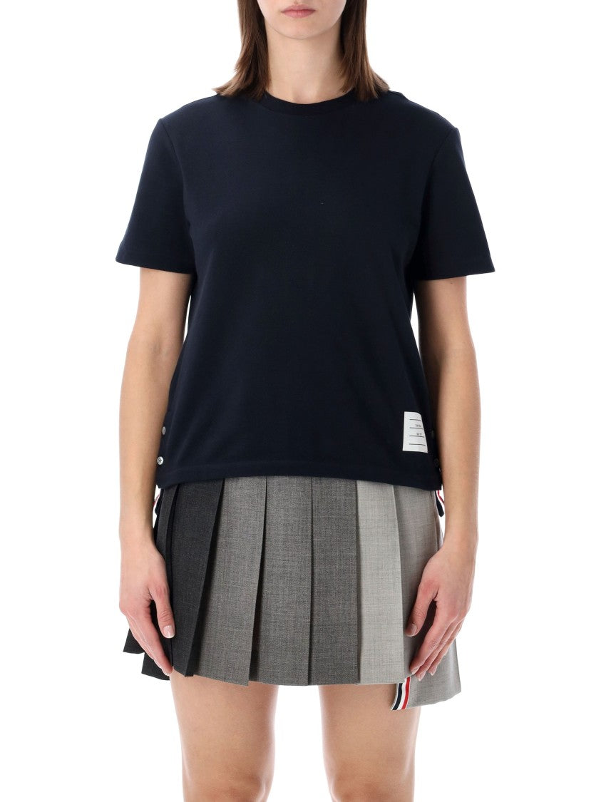 Thom Browne Piqué T-Shirt With Buttoned Side Vents
