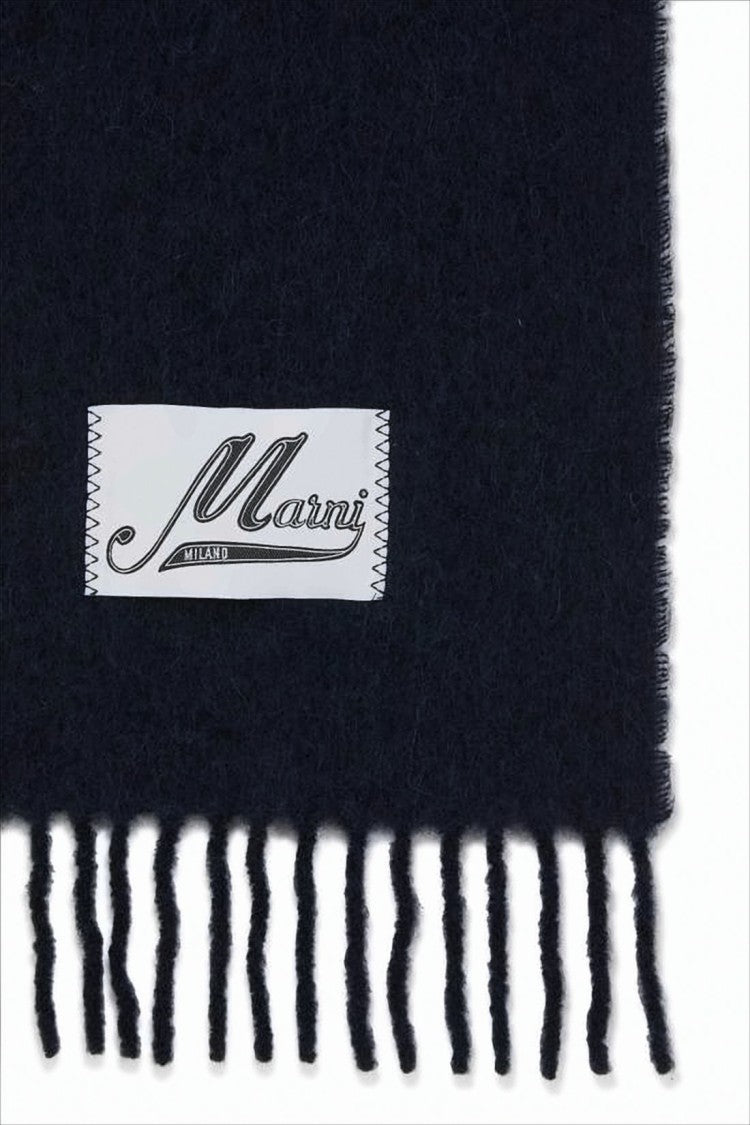 Marni Textured Black Alpaca Scarf With Fringed Ends