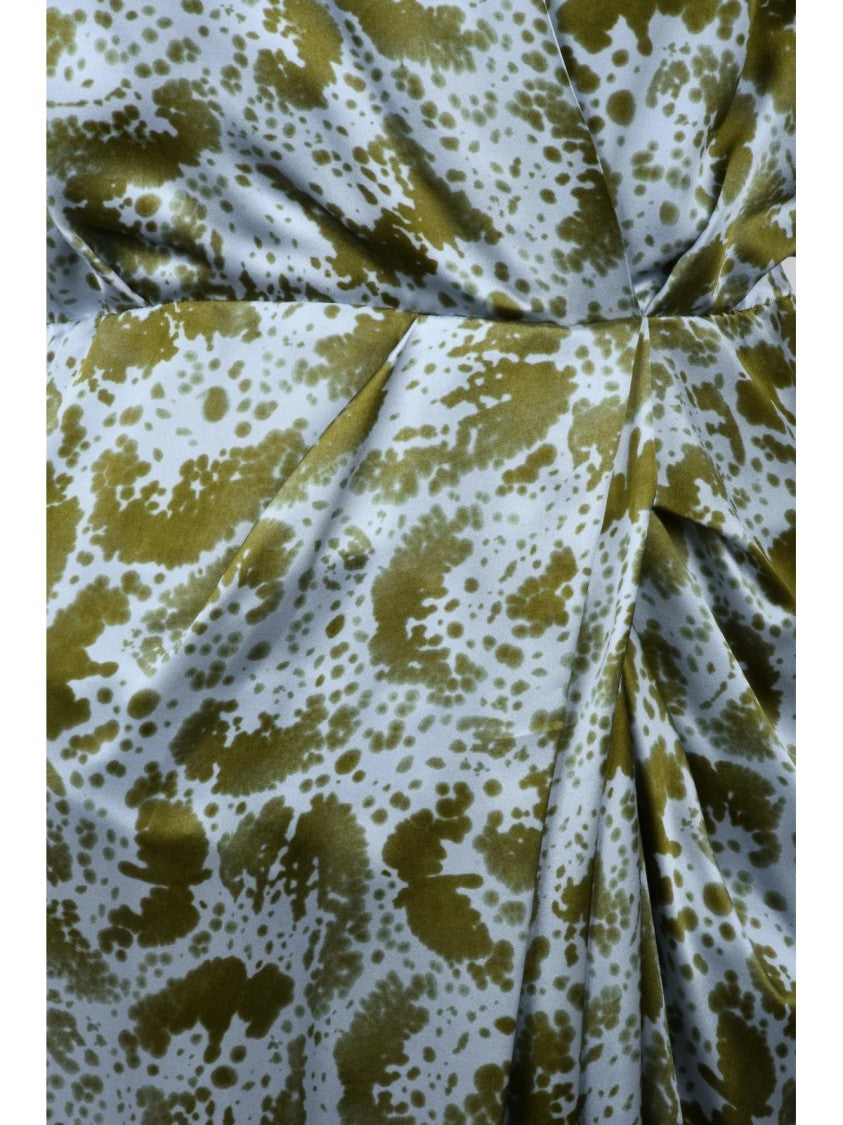 Dries Van Noten Dillian Green Fluid Abstract Pattern Silk Maxi Dress