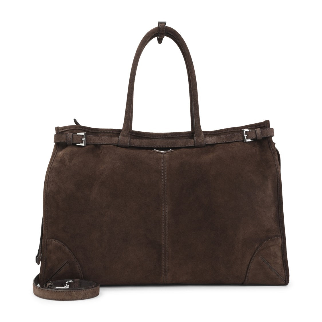 Prada Spacious Brown Suede Handbag With Detachable Shoulder Strap