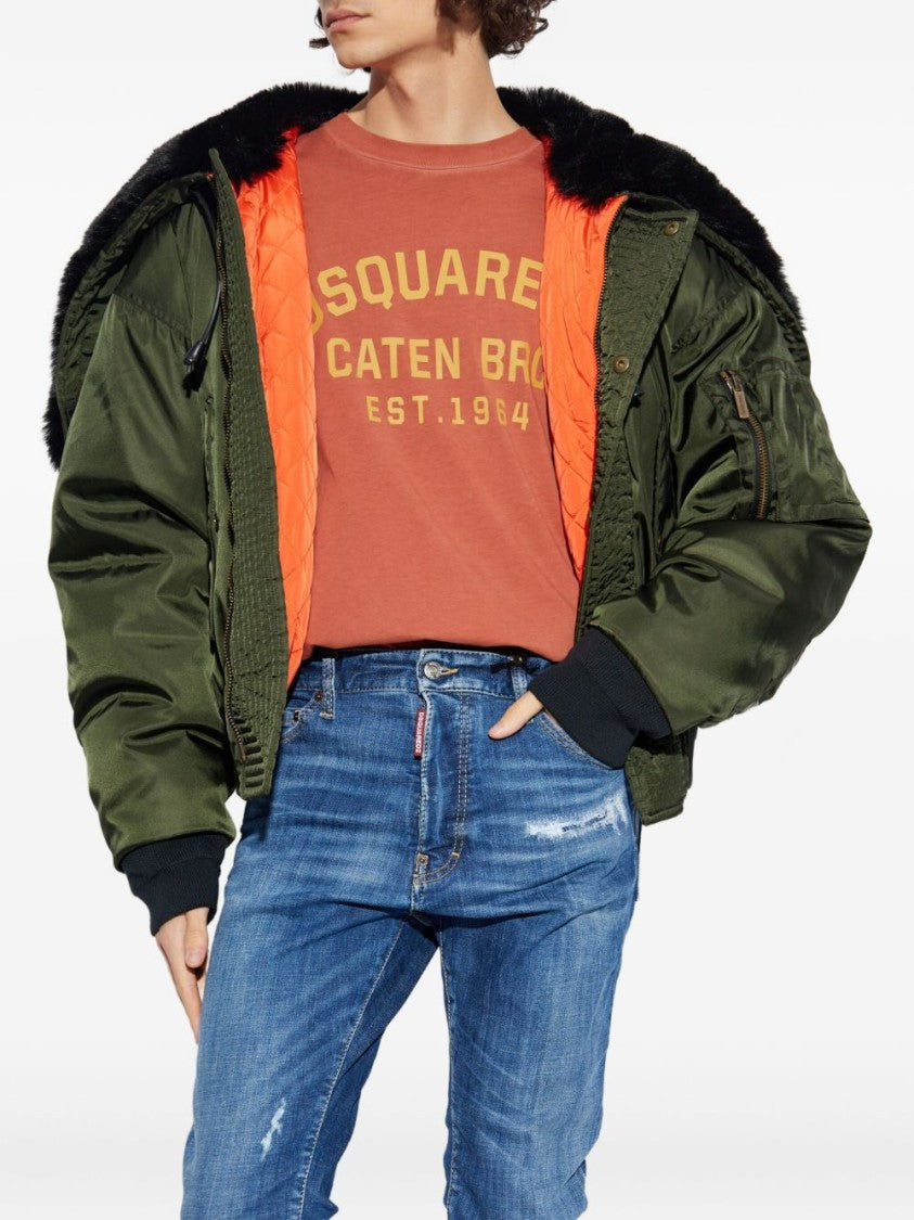 Dsquared2 Khaki Fur Trim Hooded Jacket