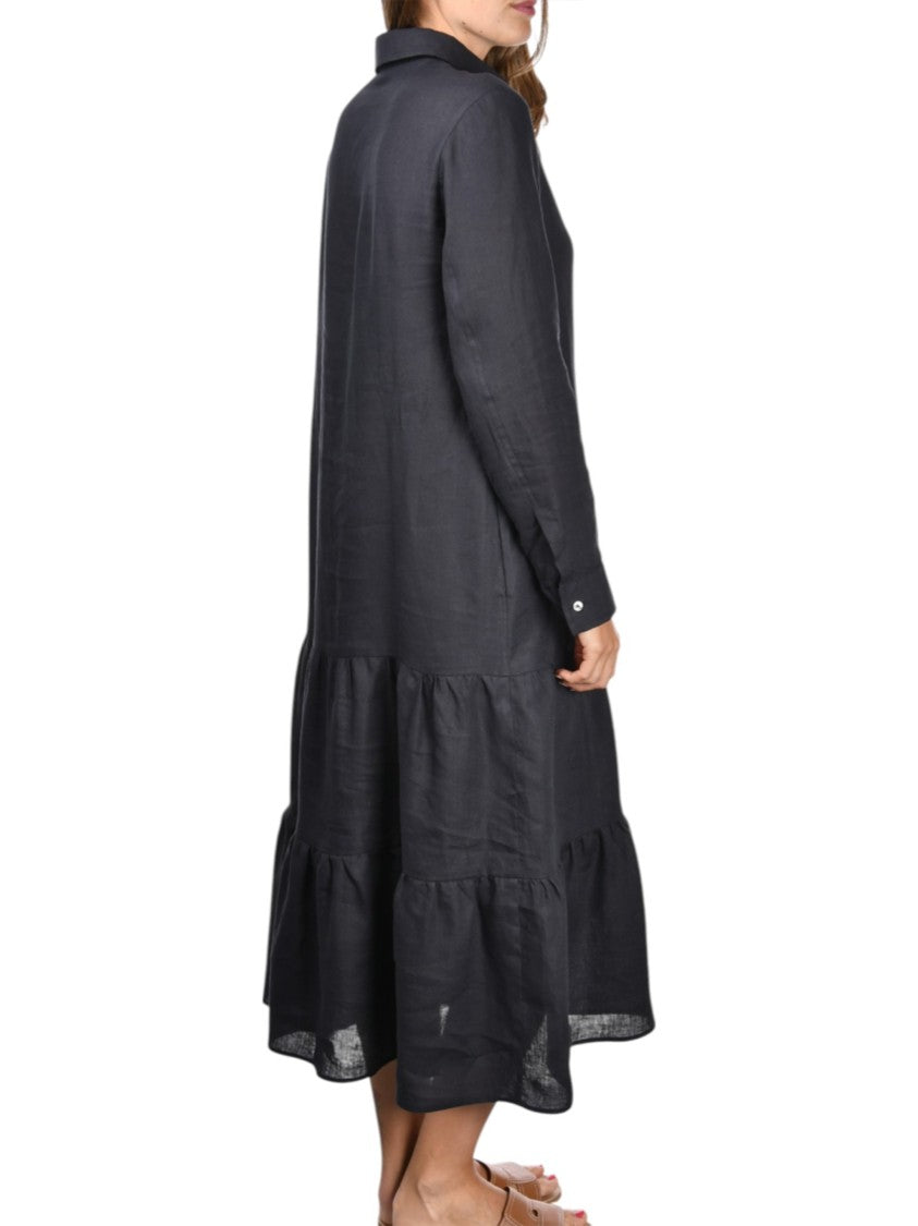 Gran Sasso White Abitino Tiered Skirt Linen Dress