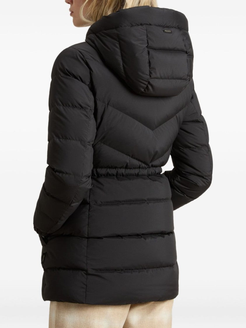 Woolrich Quilted Black Down Coat With Adjustable Hood