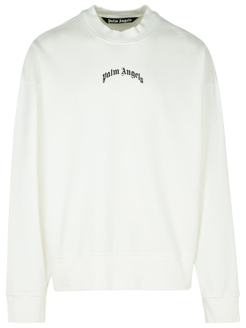 Palm Angels Contrast Logo Lettering White Cotton Sweatshirt