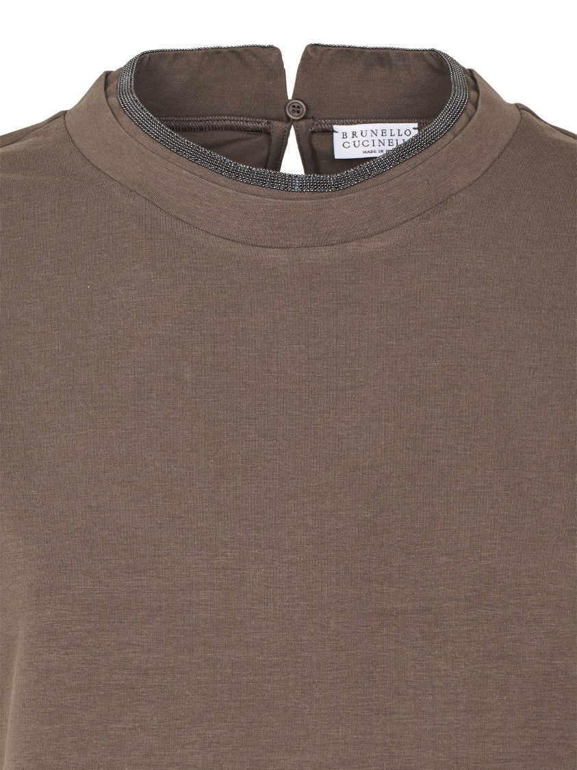 Brunello Cucinelli Relaxed-Fit Brown T-Shirt With Keyhole Detail