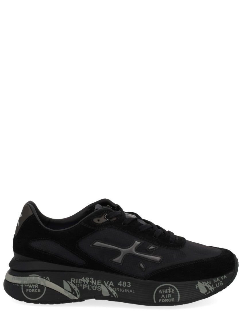 Premiata Calf Leather And Goat Leather Black Sneakers With Modern Design