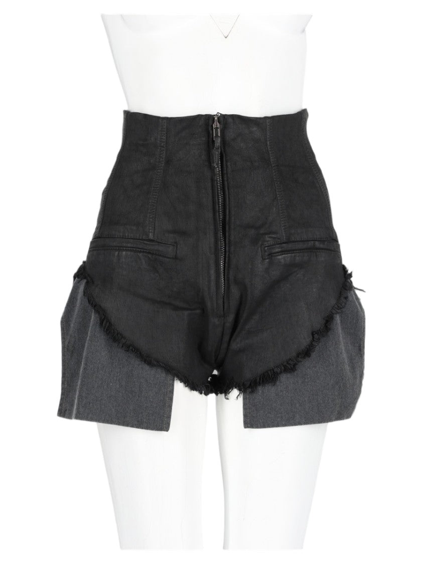 Drkshdw By Rick Owens Black High-Waisted Layered Cotton Shorts