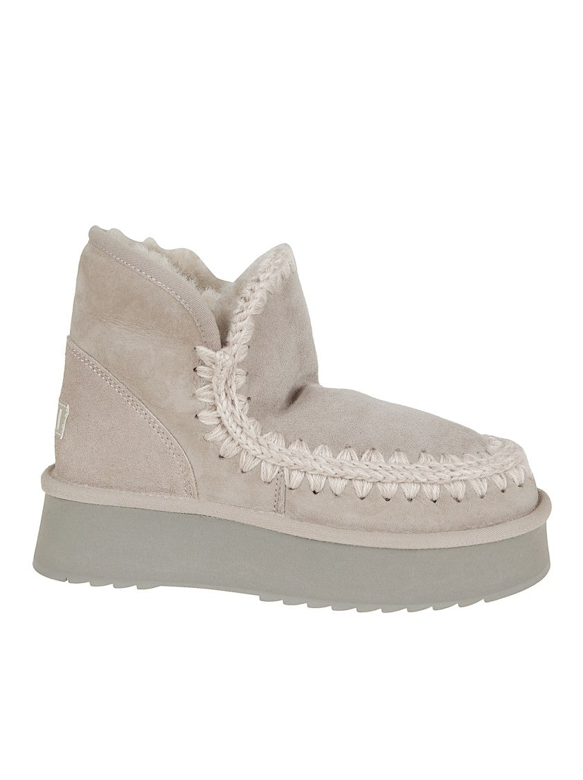 Mou Plush Sheep Skin Ankle Boots With Whipstitch Detailing